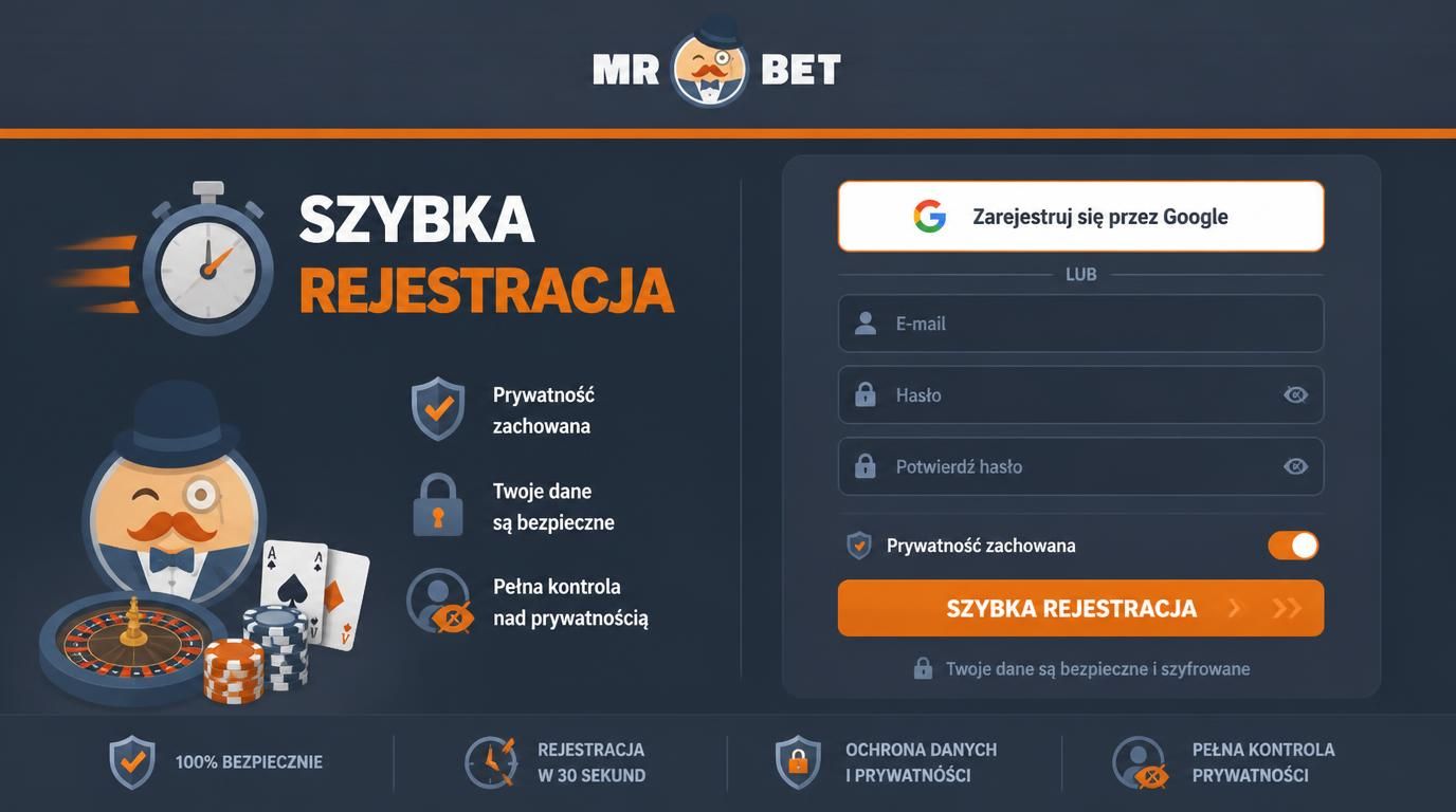interfejs szybkiej rejestracji pokazujący opcję Google, symbol bezpieczeństwa i formularz